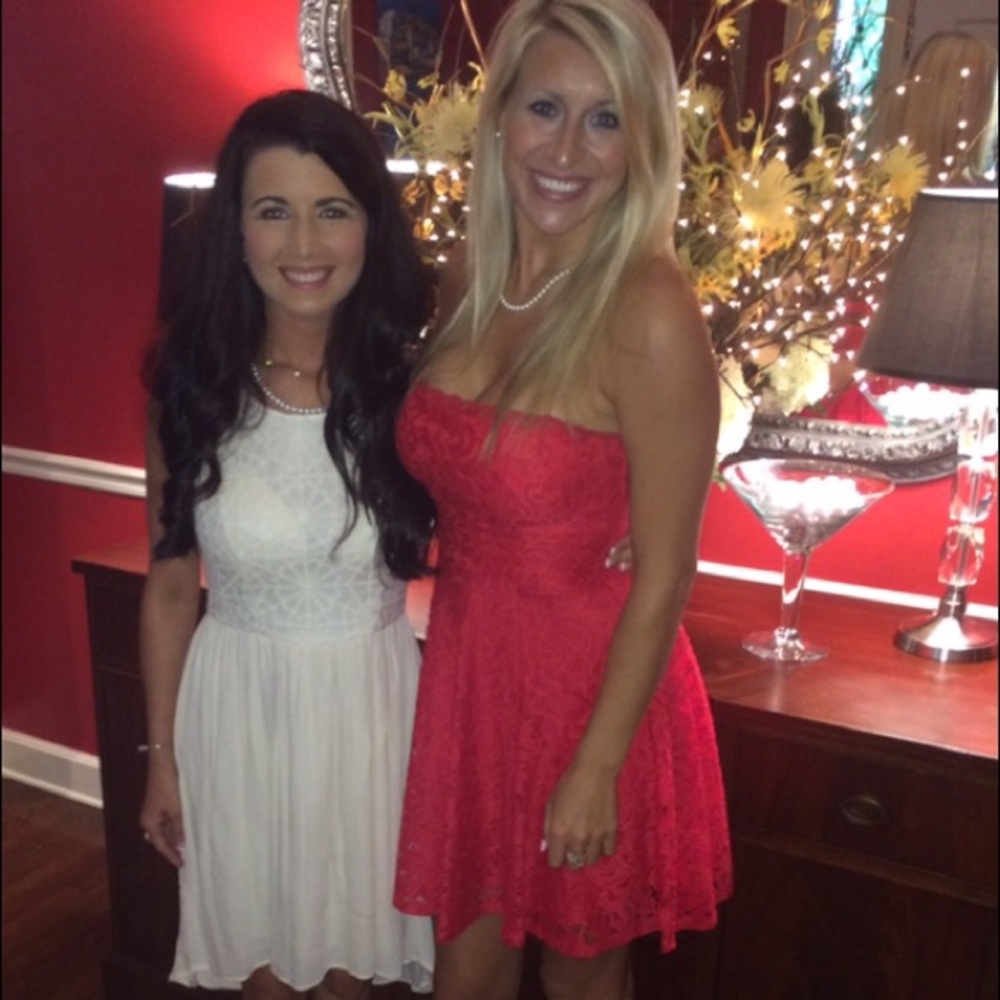 Red strapless dress